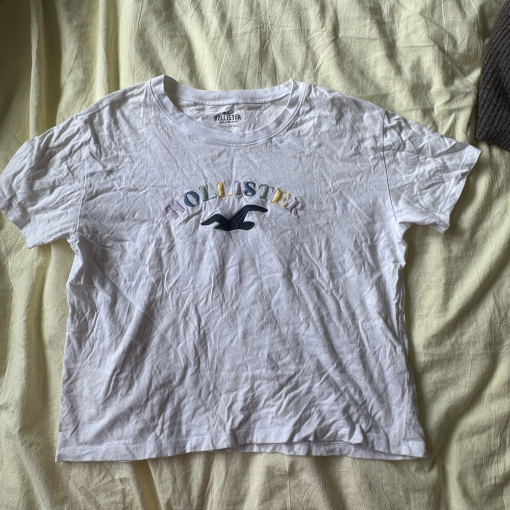 Multicolored embroidered Hollister cropped cotton T-shirt